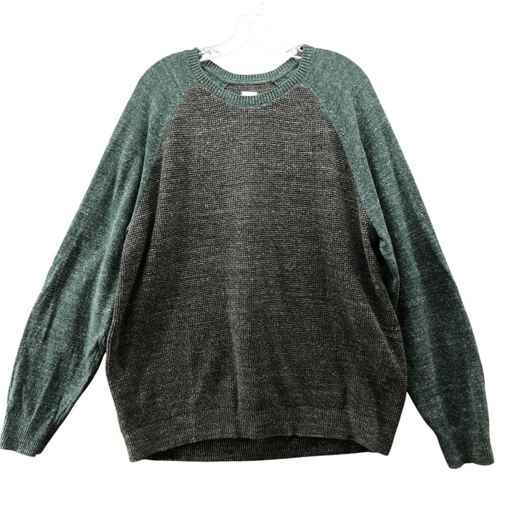 Gap‎ Textured Colorblock Sweater Mens XL Cotton Blend Crewneck Green Gray